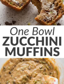 Zucchini chocolate chip muffins should all be like these: made in just one bowl, with no need to squeeze or press out extra water! As a busy Mom, I always appreciate a high-quality, low-maintenance recipe, and this is it, yielding muffins that are tender, lightly spiced, and enticingly studded with pockets of chocolate.