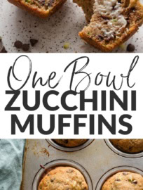Zucchini chocolate chip muffins should all be like these: made in just one bowl, with no need to squeeze or press out extra water! As a busy Mom, I always appreciate a high-quality, low-maintenance recipe, and this is it, yielding muffins that are tender, lightly spiced, and enticingly studded with pockets of chocolate.