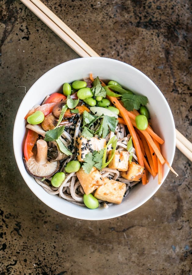 Peanut tofu and soba noodle bowl - mykitchenlove.com