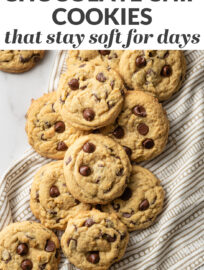 Thick, pillowy cookies stuffed full of chocolate chips that stay incredibly soft for days - if they last that long! Perfect for a quick dessert, making ahead, or shipping off to brighten a loved one's day.