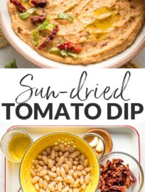 This creamy and delicious Sun-Dried Tomato Dip takes less than 10 minutes to make! Serve it with veggies, crackers, or bread for the perfect crowd-pleasing appetizer.