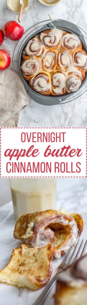 Overnight apple butter cinnamon rolls | Sweet, sticky cinnamon rolls with apple butter, brown sugar, and cinnamon cream cheese frosting. Prep overnight and bake in the morning for an easy make-ahead #brunch - #fallbaking #cinnamonrolls