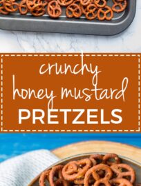 Crunchy honey mustard pretzels | A simple, easy, addictive snack for game day or after school treats. #footballsnacks #seasonedpretzels