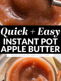 Instant Pot Apple Butter is easy to make and richly spiced with brown sugar, vanilla, cinnamon, cloves, and cardamom for an essential fall treat. Enjoy the apple butter as a spread on toast, mixed into oatmeal or yogurt, or baked into cinnamon rolls, French toast, or cookies. This is a fantastic way to use an excess of apples!