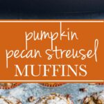 Pumpkin pecan streusel muffins | Sweet, moist pumpkin muffins topped with a cinnamon sugar pecan streusel. Delicious for fall and Thanksgiving brunch! #pumpkin #fallbaking