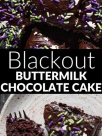 Our family's all-time favorite Chocolate Buttermilk Cake gets dressed up for Halloween with blackout cocoa, blackout frosting, and a generous dusting of spooky sprinkles. Whip this up for a pre-Halloween party but beware: I find it devilishly hard to put down the fork.