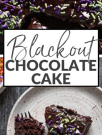 Our family's all-time favorite Chocolate Buttermilk Cake gets dressed up for Halloween with blackout cocoa, blackout frosting, and a generous dusting of spooky sprinkles. Whip this up for a pre-Halloween party but beware: I find it devilishly hard to put down the fork.