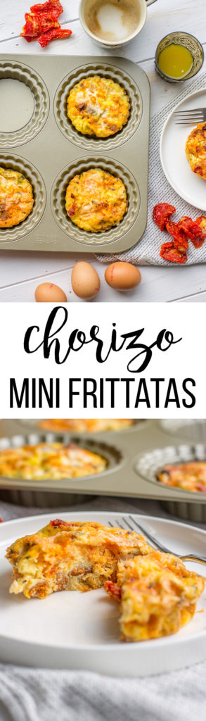 Chorizo sun-dried tomato mini frittatas | Quick and easy make-ahead breakfast, or add a little salad for a fast dinner! #minifrittata #onthegobreakfast