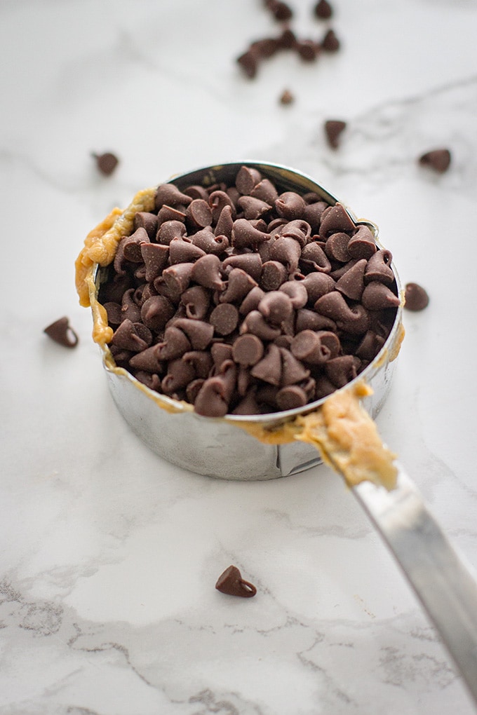 Chocolate and peanut butter in a measuring cup.