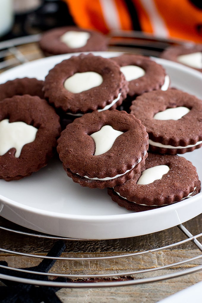 Spooky Chocolate Linzer Cookies - Nourish and Fete