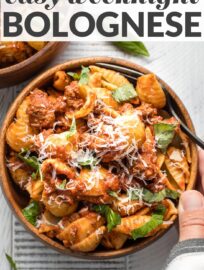 This quick and easy recipe for Weeknight Bolognese lets you enjoy a classic Italian meat sauce simplified into a 30-minute meal. It's a little bit Ina Garten, a little bit Marcella Hazan, and a whole lot of delicious.