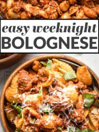 This quick and easy recipe for Weeknight Bolognese lets you enjoy a classic Italian meat sauce simplified into a 30-minute meal. It's a little bit Ina Garten, a little bit Marcella Hazan, and a whole lot of delicious.