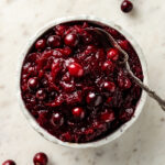 Small bowl of homemade cranberry sauce.