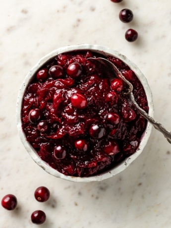 Small bowl of homemade cranberry sauce.