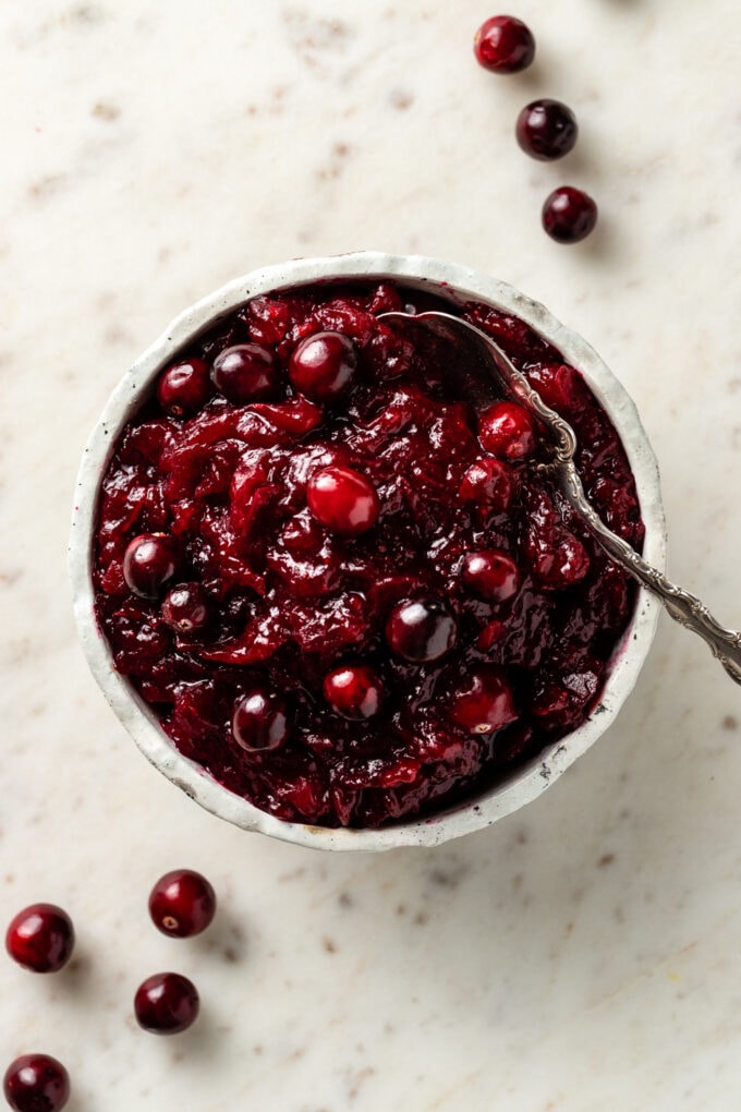 Small bowl of homemade cranberry sauce.