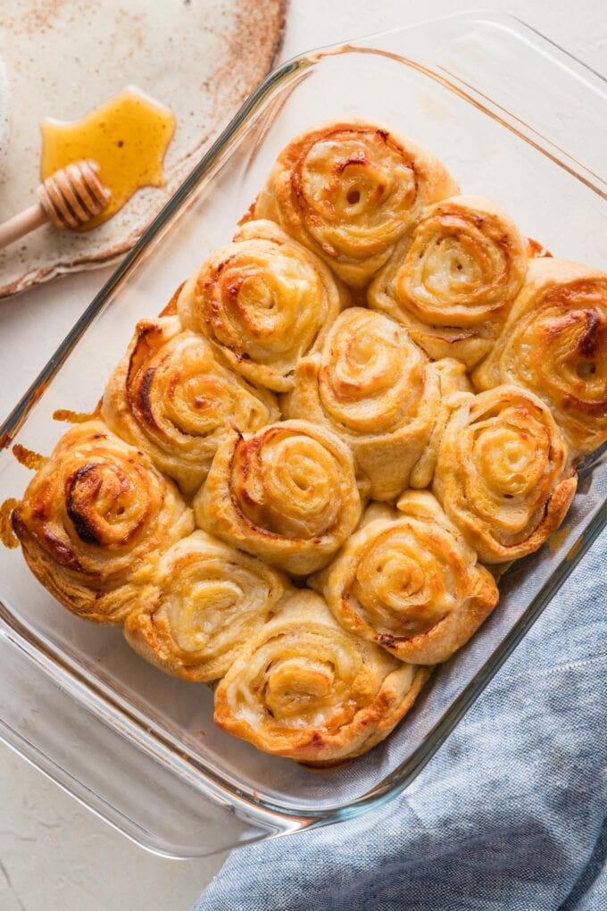 Baking pan full of turkey party rolls just out of the oven.