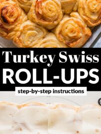 These Turkey Party Rolls with thinly-sliced cheese and buttery crescent roll dough make a quick, easy, and popular holiday appetizer or game day snack. The sweet tang of a honey mustard glaze doubles as dipping sauce for extra points.