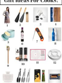 Composite image with gift ideas for people who like to cook.