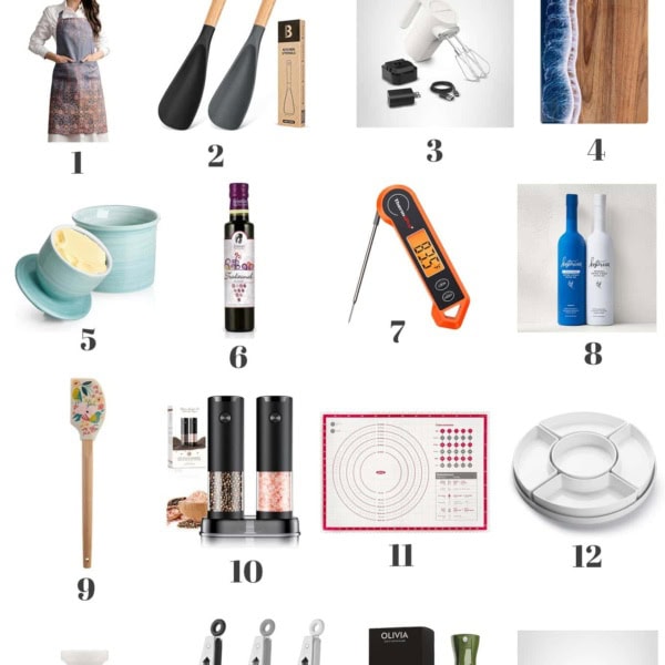 Composite image with gift ideas for people who like to cook.