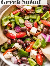 A traditional Greek salad is so delicious, healthy, and easy to make at home! This recipe includes a simple yet divine homemade dressing. It's light, fresh, and incredibly flavorful, thanks to the tang of red wine vinegar and zip of fresh dill.