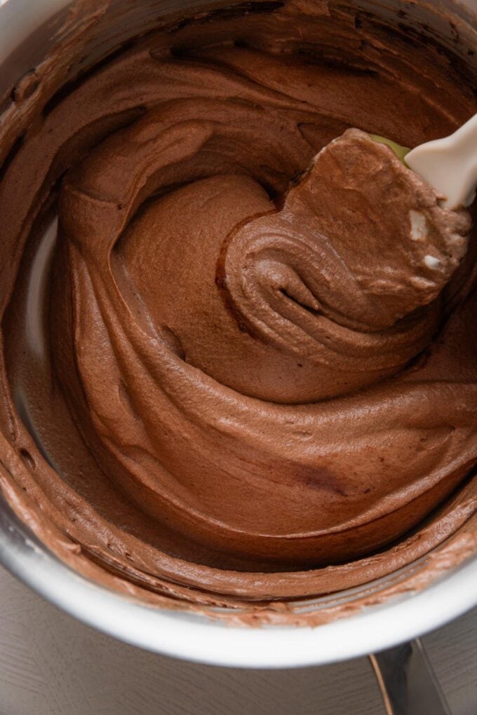 Cream chocolate hot cocoa base in a saucepan.