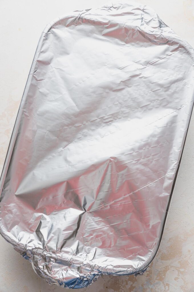 Foil covered 9x13-inch pan.
