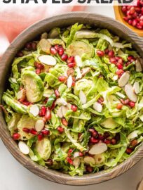 This shaved Brussels sprout pomegranate salad is simple yet elegant, full of flavor and texture, and perfect to enjoy all fall and winter.