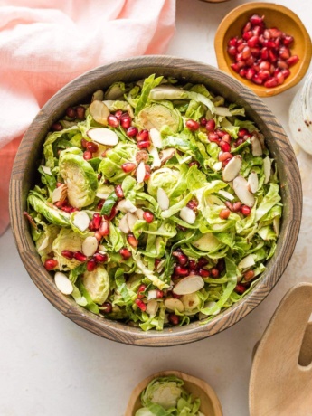 Salad with Brussels sprouts and pomegranate seeds.