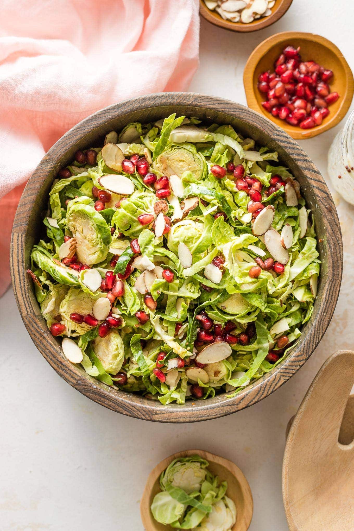 Salad with Brussels sprouts and pomegranate seeds.