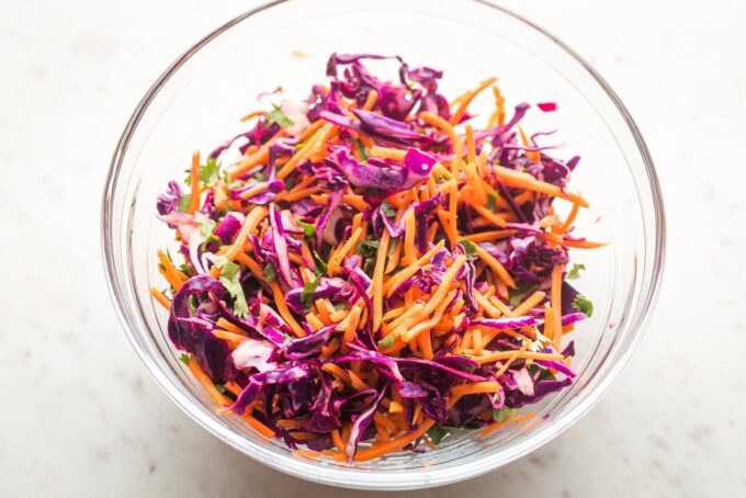 Prep bowl containing sunset slaw.