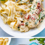 A restaurant-quality meal on the table in less than 30 minutes - creamy Tuscan chicken with fresh garlic, spinach, and sun-dried tomatoes is as easy as it is delicious, and as perfect for busy weeknights as it is for entertaining. #dinnerpartyrecipes #tuscanchicken #chickenrecipes #weeknightmeals
