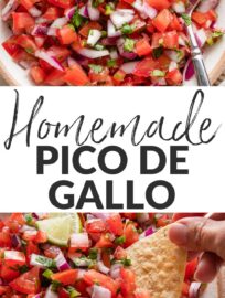 Pico de gallo is so easy to make yourself and more delicious and fresh than anything you'll find on a grocery shelf. With juicy tomatoes, tangy onion, kicky jalapeño, and zippy fresh cilantro—plus that magical mix of lime and salt, of course—this classic combo rounds out any Mexican feast in style.