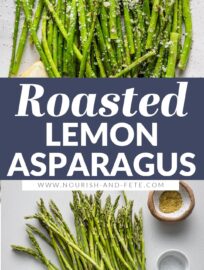 It's the side dish that always goes: Lemon Asparagus spears roasted with Parmesan, olive oil, and tangy lemon pepper seasoning. This is simple but pairs well with virtually any meal, takes just 10 minutes, and is so easy and hands-off to make.