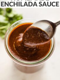 It only takes 10 minutes and a few basic ingredients to make a Homemade Red Enchilada Sauce that is full of the flavors you'd expect at your favorite Mexican restaurant. But be warned: make this once and you'll never want to buy over-priced, over-processed enchilada sauce at the store again!