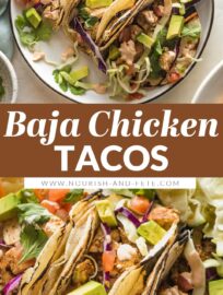 Fresh, flavorful, and ready in less than 30 minutes, this light take on Baja Chicken Tacos just might become a go-to meal! The tender chicken is the perfect foundation for all your favorite toppings; we love lettuce or cabbage, pico de gallo, avocado, and a simple chipotle crema.