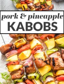 These pork pineapple kabobs combine juicy marinated cubes of meat, sweet chunks of pineapple and mango, and colorful veggies. If you're looking for something a little new and exciting to grill, these pork kabobs are always a winner!