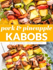 These pork pineapple kabobs combine juicy marinated cubes of meat, sweet chunks of pineapple and mango, and colorful veggies. If you're looking for something a little new and exciting to grill, these pork kabobs are always a winner!