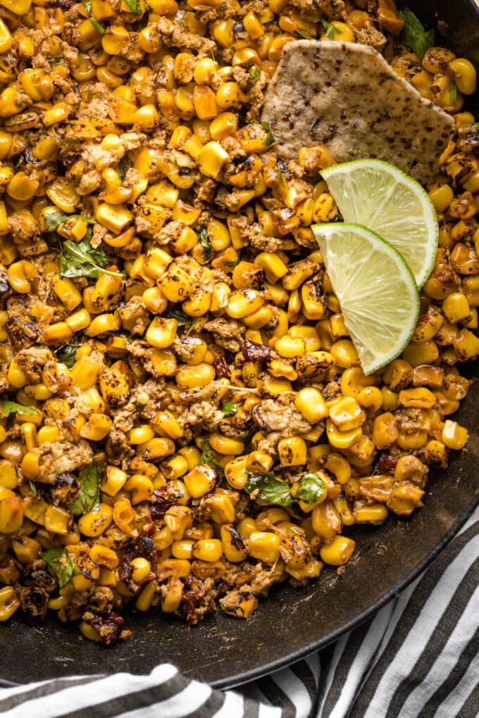 Close-up of skinny chipotle street corn dip.