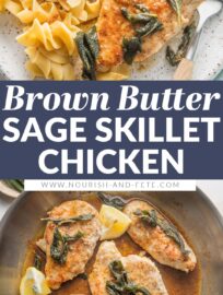 Brown Butter Sage Skillet Chicken is a long-time favorite! Juicy chicken breasts, rich sage-infused browned butter, white wine, and a squeeze of lemon juice combine in the most delicious 30 minute chicken dinner that feels worthy of any restaurant.