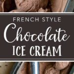 The ultimate chocolate ice cream recipe! French style double chocolate ice cream relies on a custard for the creamiest result, and is easier to make at home than you might think! #icecreamrecipes #chocolateicecream