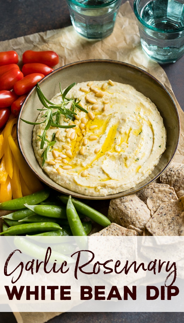 The perfect after school snack recipe, or game day dip, this garlic rosemary white bean dip is easy, healthy, and delicious! #afterschoolsnacks #beandip
