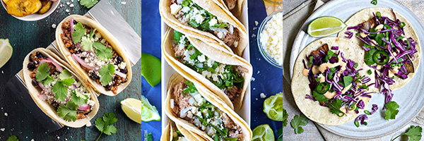 Collage of three pork taco recipes.