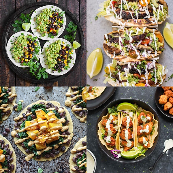 Collage of four vegetarian and vegan taco recipes.