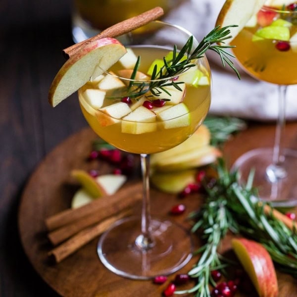 Glasses of autumn harvest white sangria.