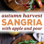 The perfect fall cocktail that's as elegant as it is easy! Autumn harvest white sangria with apples, pears, white wine, and cider - make a large pitcher for easy serving and easy fall entertaining! #sangria #fallcocktail #applecider
