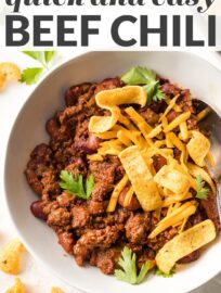 This classic Blue Ribbon Chili with beef and beans is the ultimate comfort food for cool weather, football watching, and potlucks. Plus it's the easiest chili recipe you'll ever make!