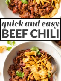 This classic Blue Ribbon Chili with beef and beans is the ultimate comfort food for cool weather, football watching, and potlucks. Plus it's the easiest chili recipe you'll ever make!