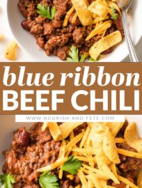 This classic Blue Ribbon Chili with beef and beans is the ultimate comfort food for cool weather, football watching, and potlucks. Plus it's the easiest chili recipe you'll ever make!