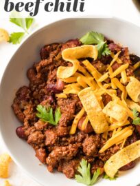 This classic Blue Ribbon Chili with beef and beans is the ultimate comfort food for cool weather, football watching, and potlucks. Plus it's the easiest chili recipe you'll ever make!