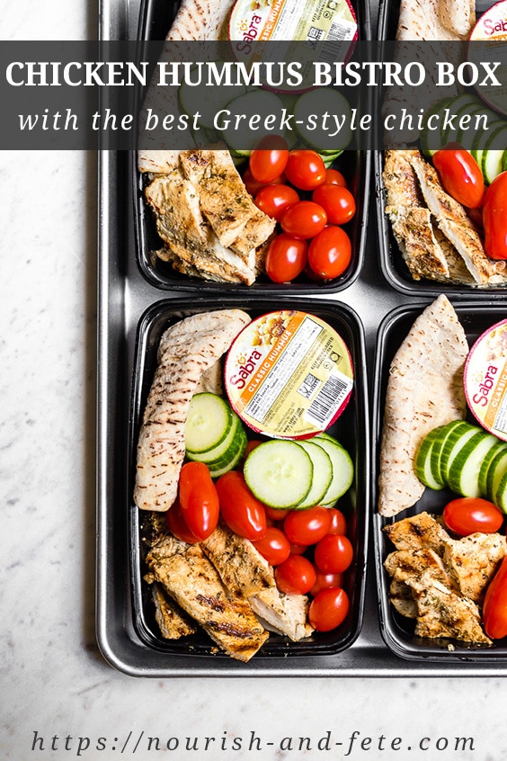 A delicious and simple Greek yogurt marinade makes this chicken hummus bistro box the best you'll ever have! If you're looking for a meal prep lunch idea, this is one you must try! #mealprep #lunch #bistrobox